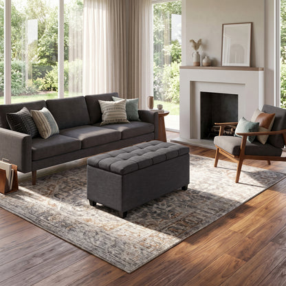 Slate Grey Linen Style Fabric | Sienna Storage Ottoman in Linen