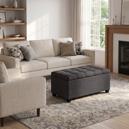 Slate Grey Linen Style Fabric | Sienna Storage Ottoman in Linen