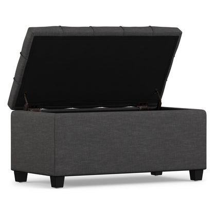 Slate Grey Linen Style Fabric | Sienna Storage Ottoman in Linen