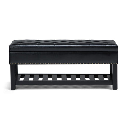 Midnight Black Vegan Leather | Lomond Storage Ottoman Bench