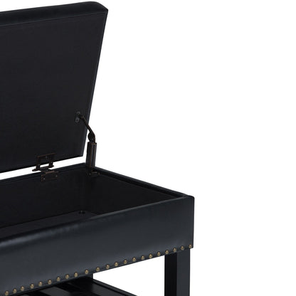 Midnight Black Vegan Leather | Lomond Storage Ottoman Bench