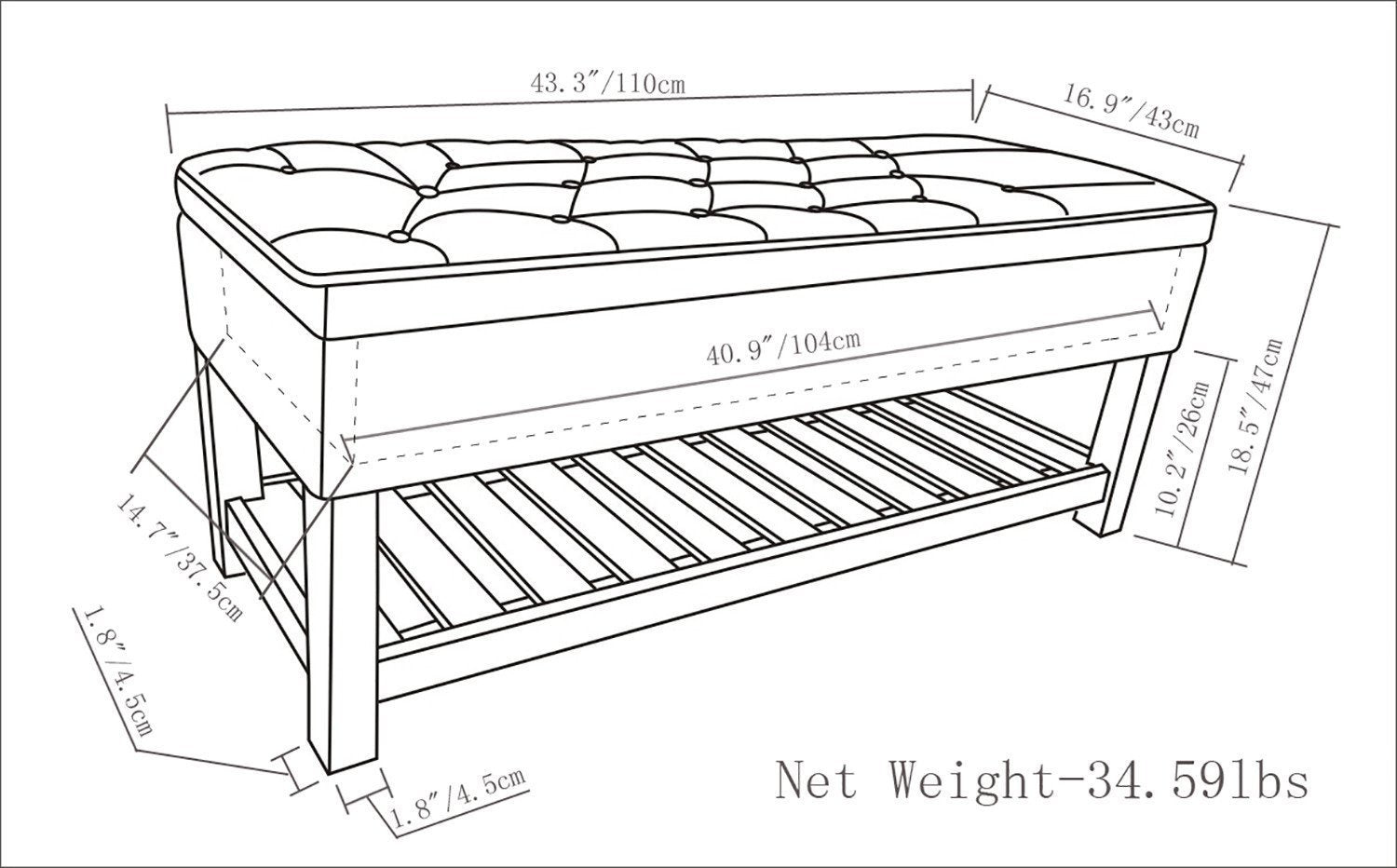 Midnight Black Vegan Leather | Lomond Storage Ottoman Bench
