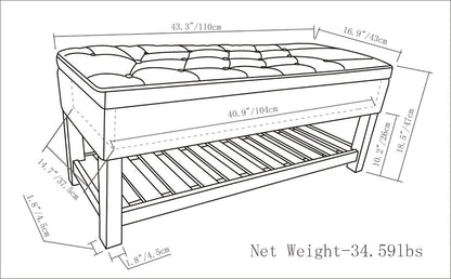 Midnight Black Vegan Leather | Lomond Storage Ottoman Bench
