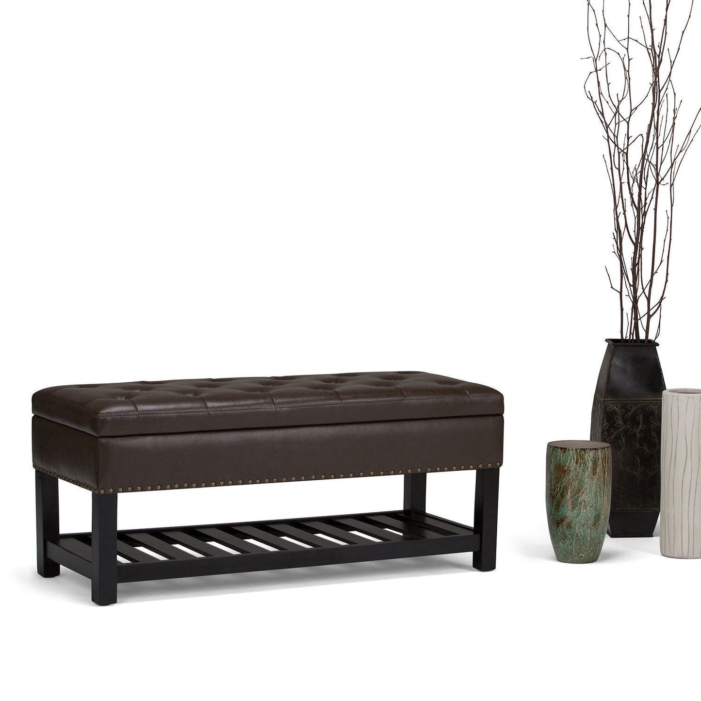 Chocolate Brown PU Vegan Leather | Lomond Storage Ottoman Bench