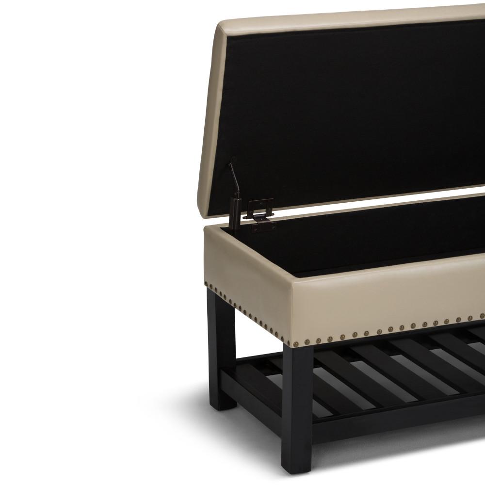 Satin Cream Vegan Leather | Lomond Storage Ottoman Bench