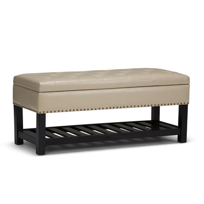 Satin Cream Vegan Leather | Lomond Storage Ottoman Bench