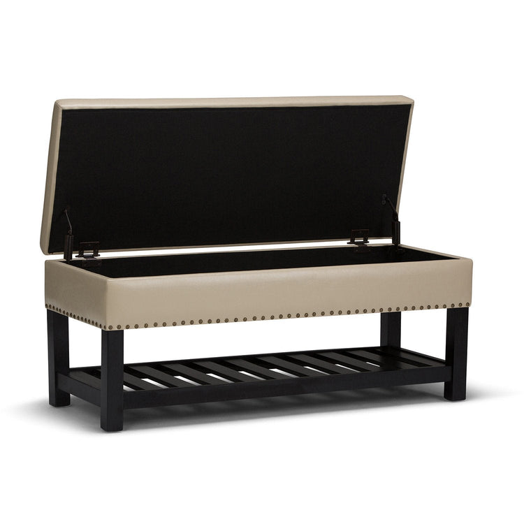 Satin Cream Vegan Leather | Lomond Storage Ottoman Bench