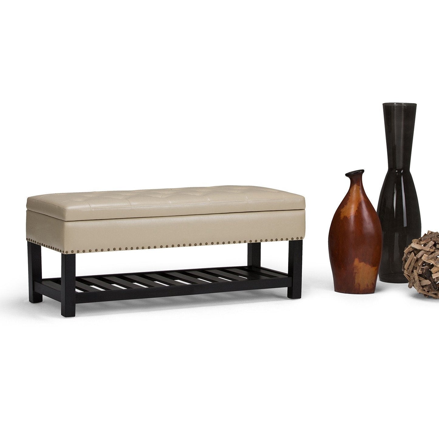 Satin Cream Vegan Leather | Lomond Storage Ottoman Bench