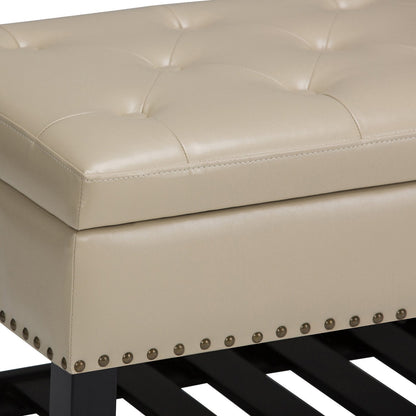 Satin Cream Vegan Leather | Lomond Storage Ottoman Bench