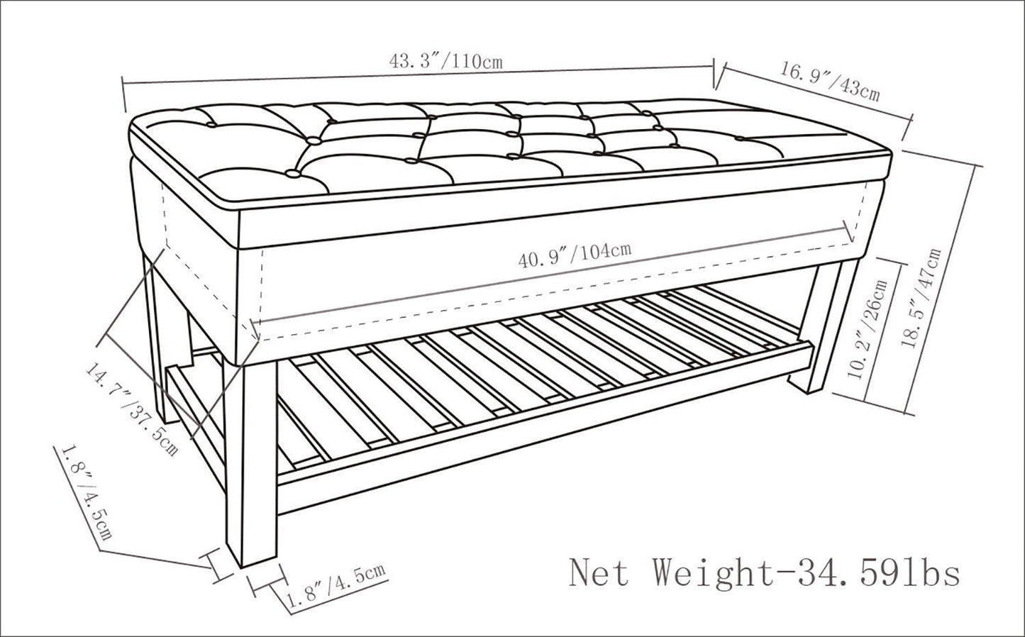 Satin Cream Vegan Leather | Lomond Storage Ottoman Bench