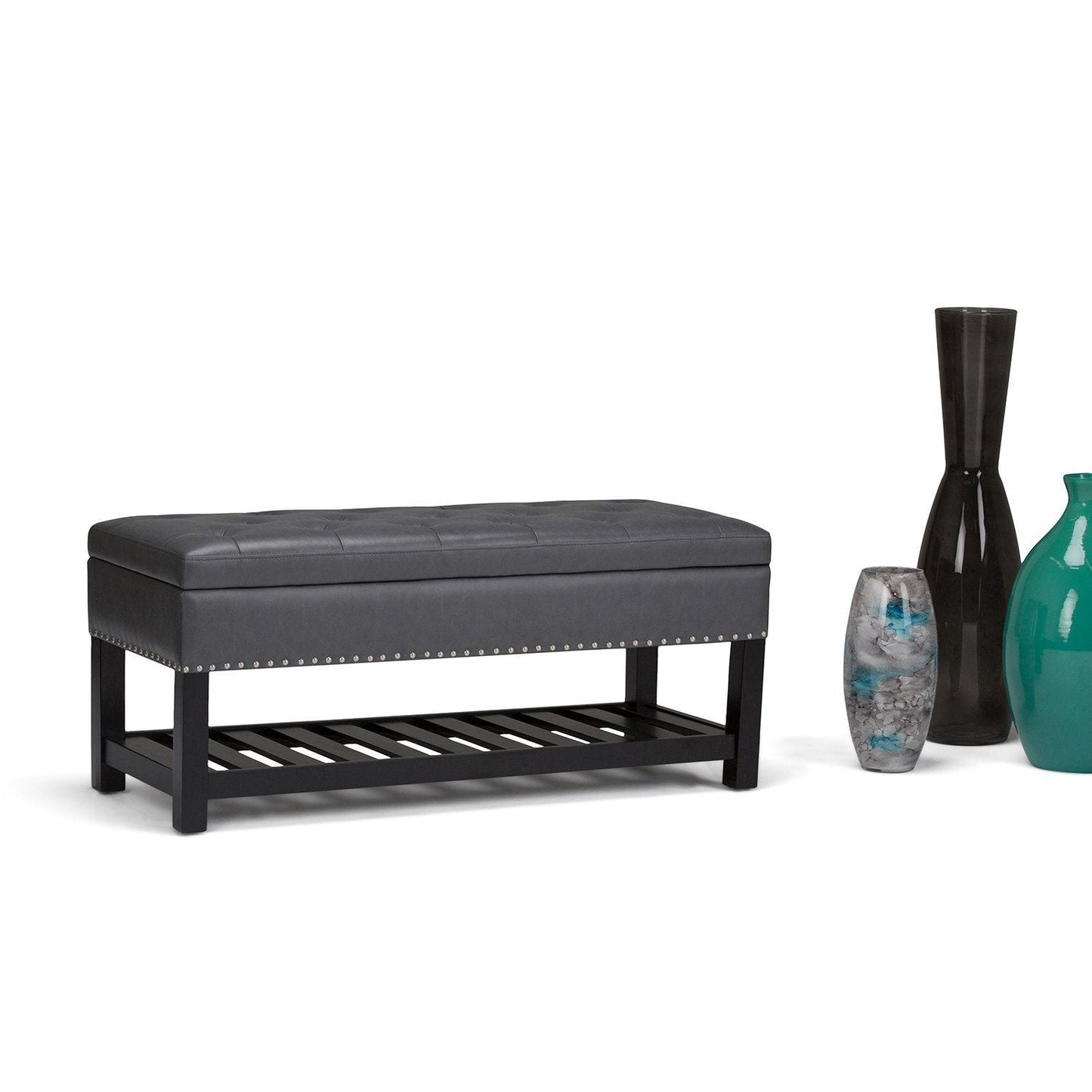 Stone Grey Vegan Leather | Lomond Storage Ottoman Bench