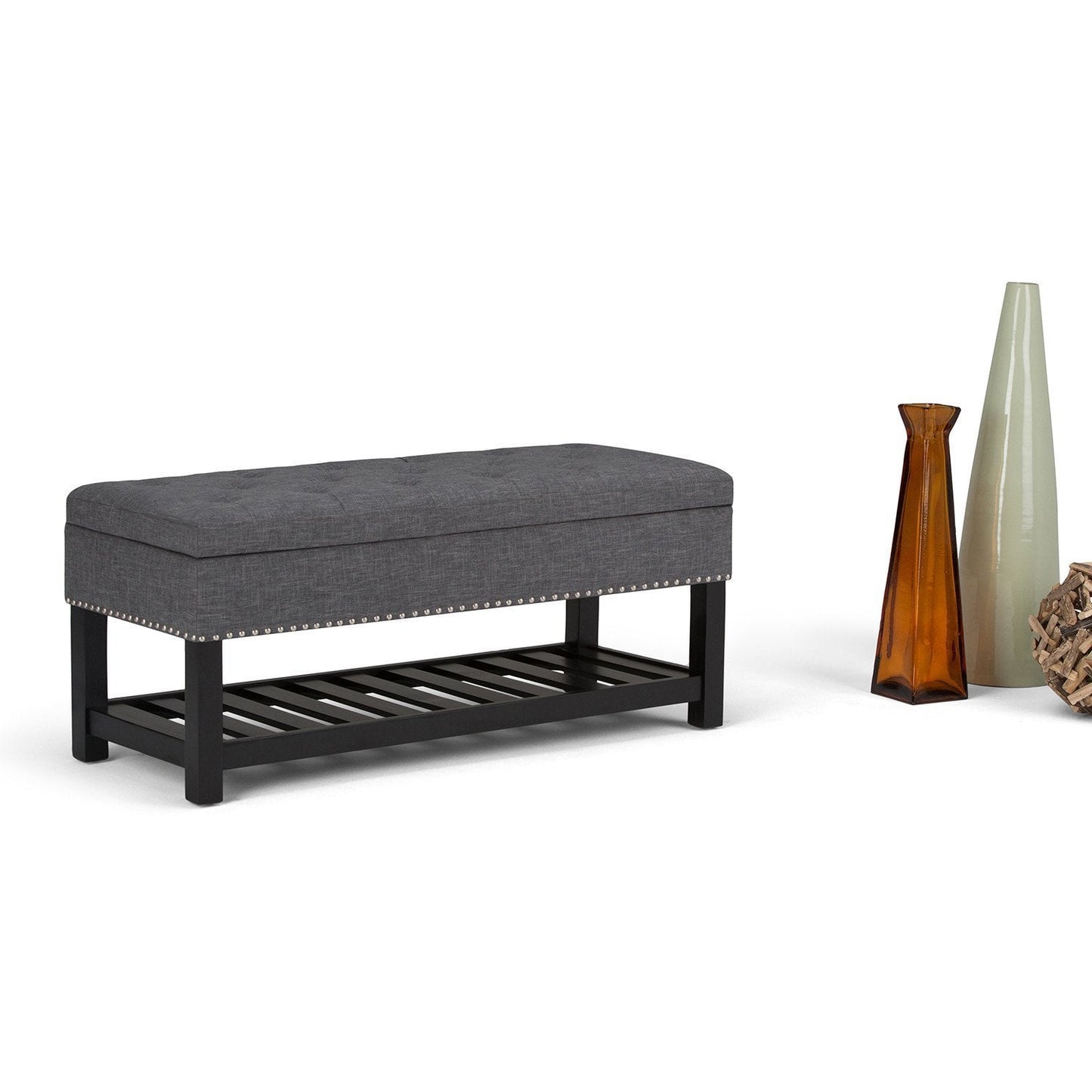 Slate Grey Linen Style Polyester | Lomond Storage Ottoman Bench