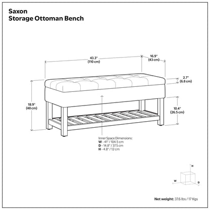 Midnight Black Vegan Leather | Saxon Storage Ottoman Bench