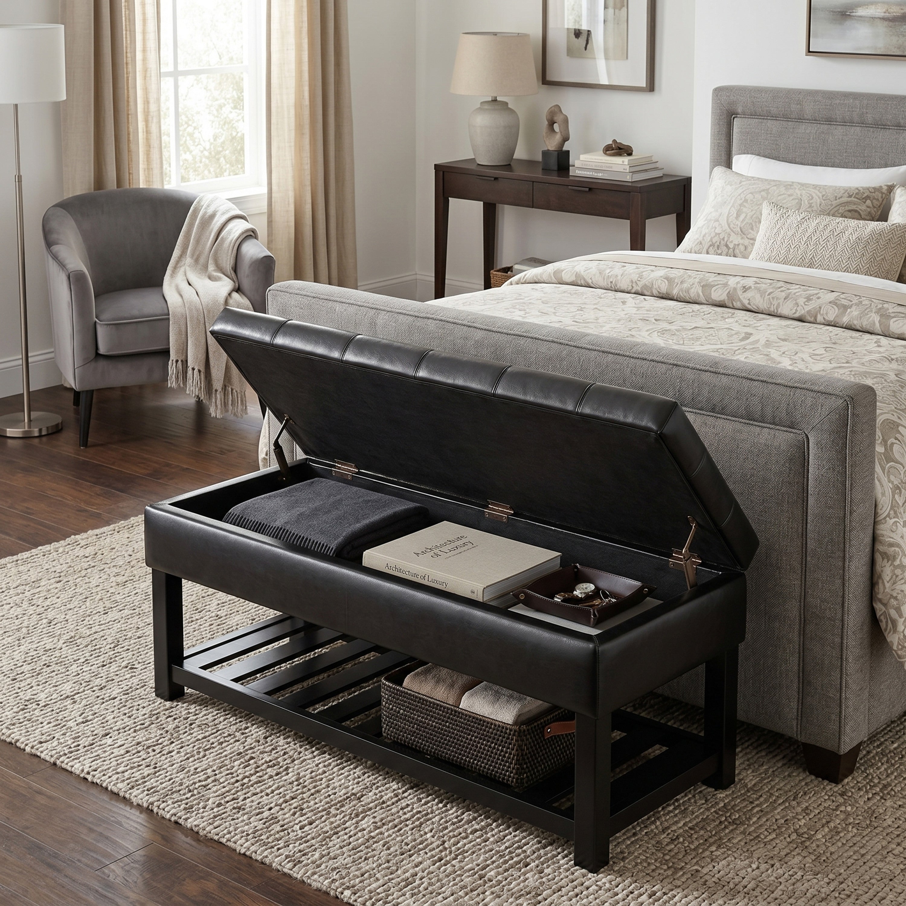 Vegan Leather Storage Ottoman | Saxon Storage Ottoman – Simpli Home
