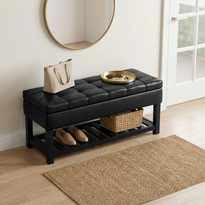 Midnight Black Vegan Leather | Saxon Storage Ottoman Bench