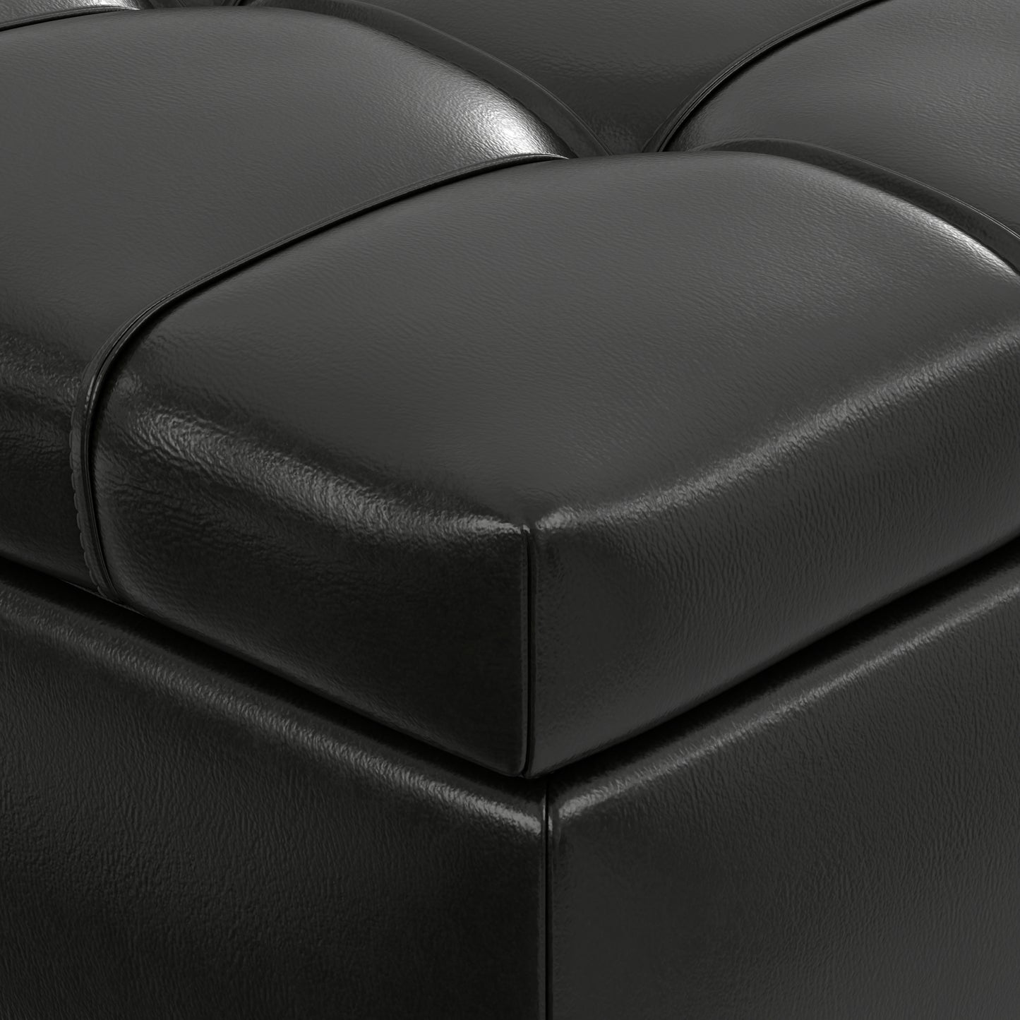 Midnight Black Vegan Leather | Saxon Storage Ottoman Bench