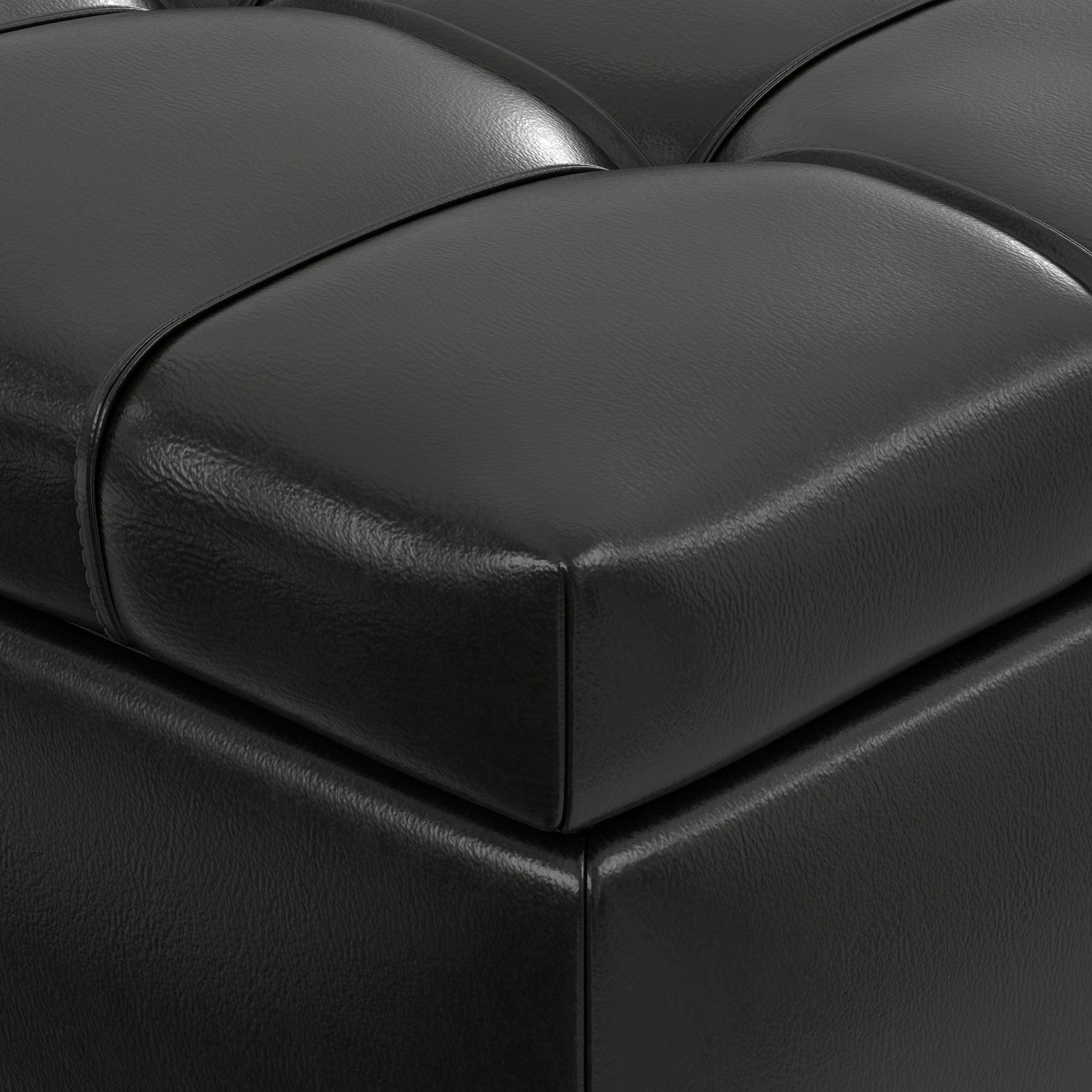 Midnight Black Vegan Leather | Saxon Storage Ottoman Bench