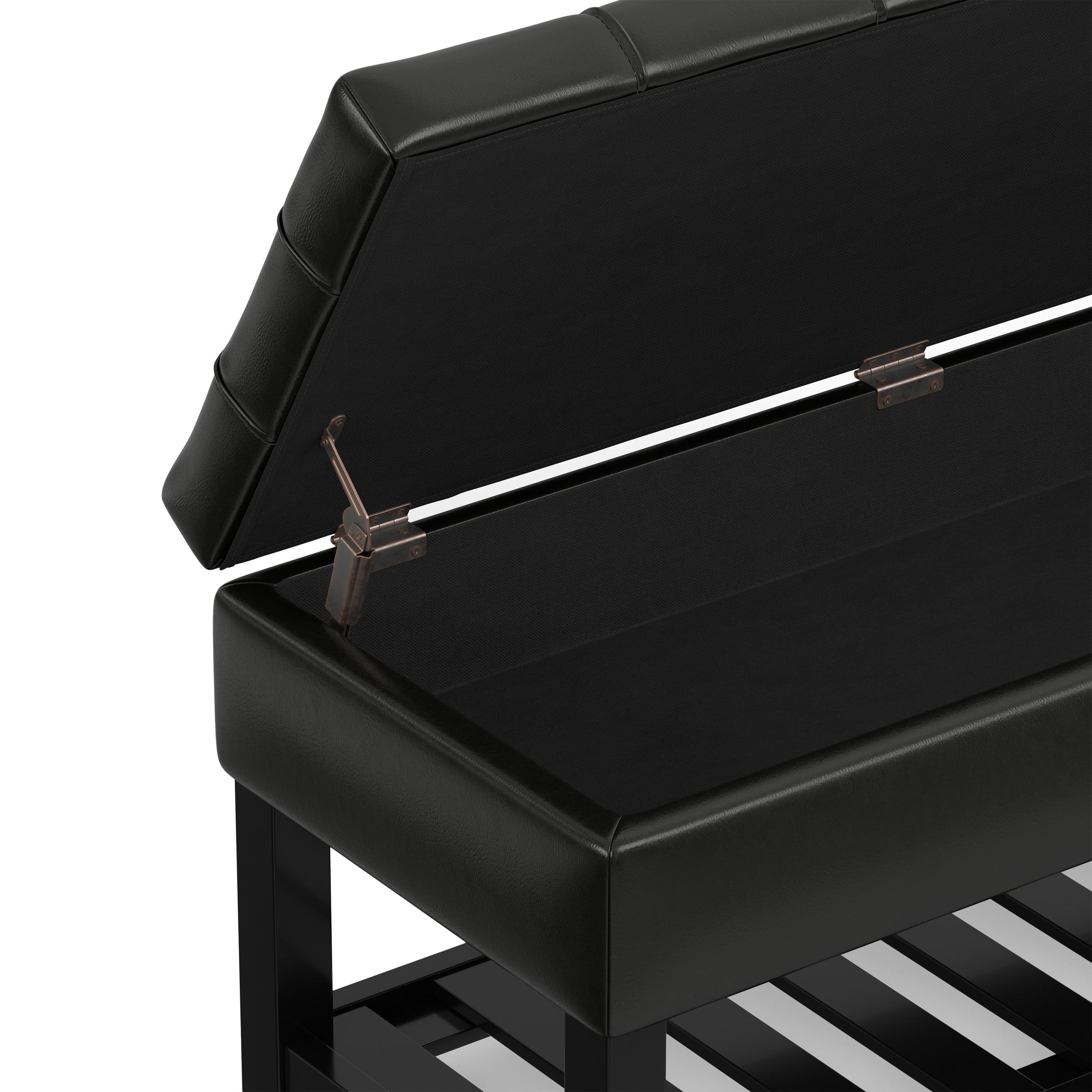 Midnight Black Vegan Leather | Saxon Storage Ottoman Bench