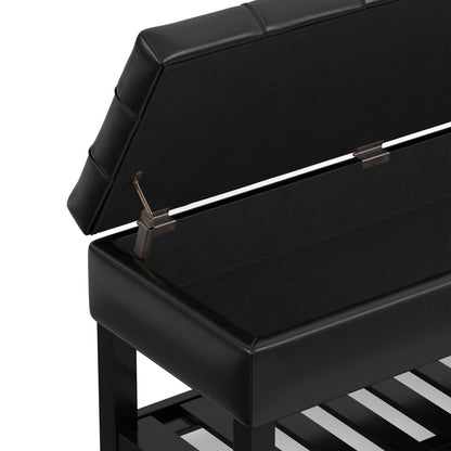 Midnight Black Vegan Leather | Saxon Storage Ottoman Bench