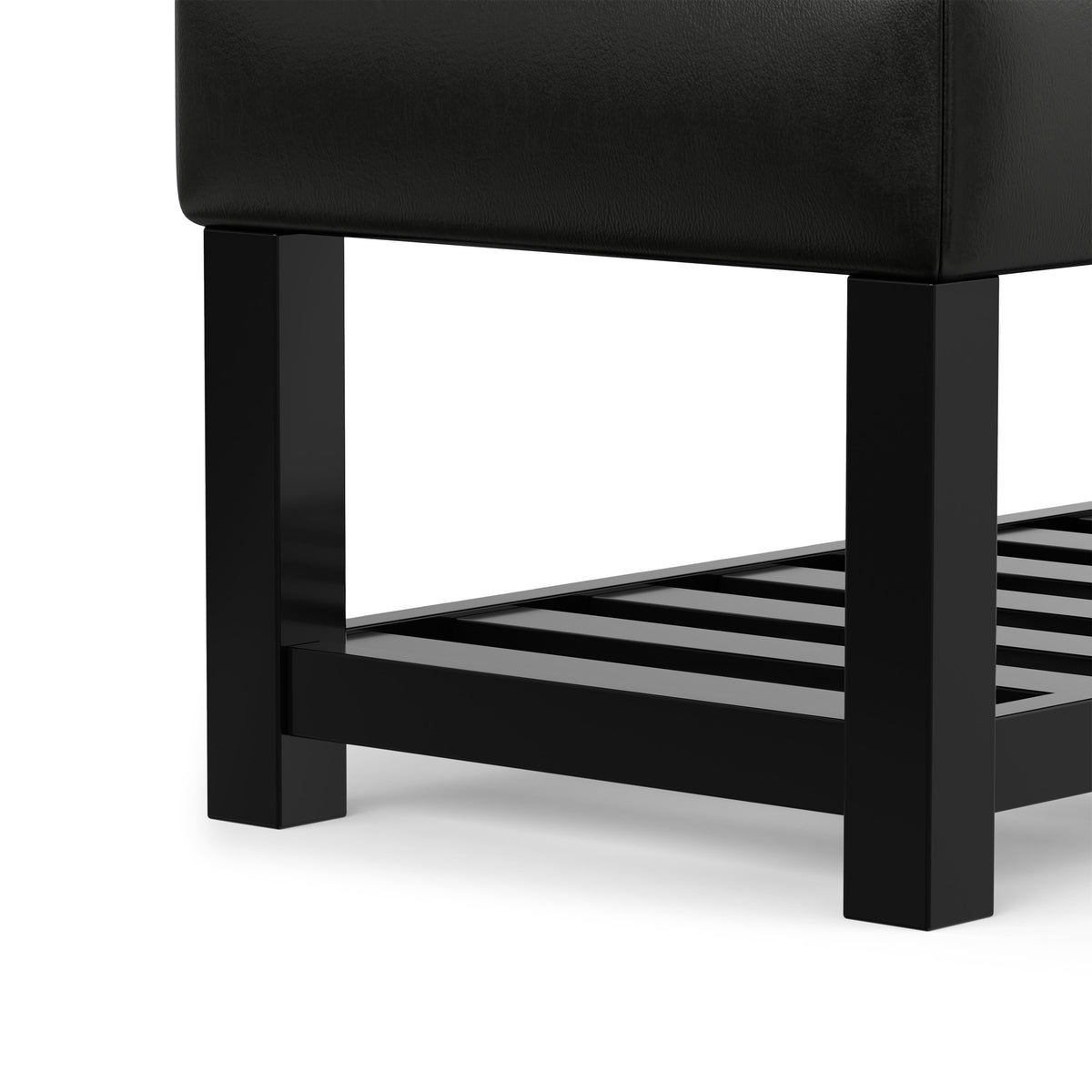 Midnight Black Vegan Leather | Saxon Storage Ottoman Bench