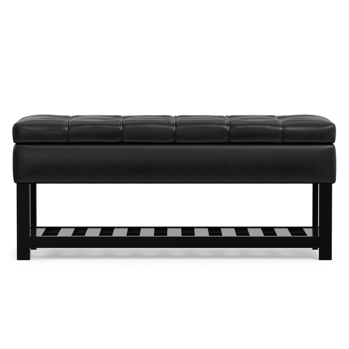 Midnight Black Vegan Leather | Saxon Storage Ottoman Bench