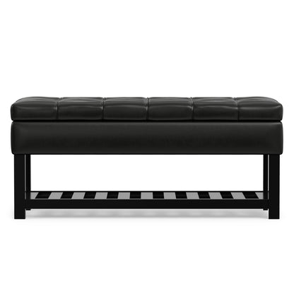 Midnight Black Vegan Leather | Saxon Storage Ottoman Bench