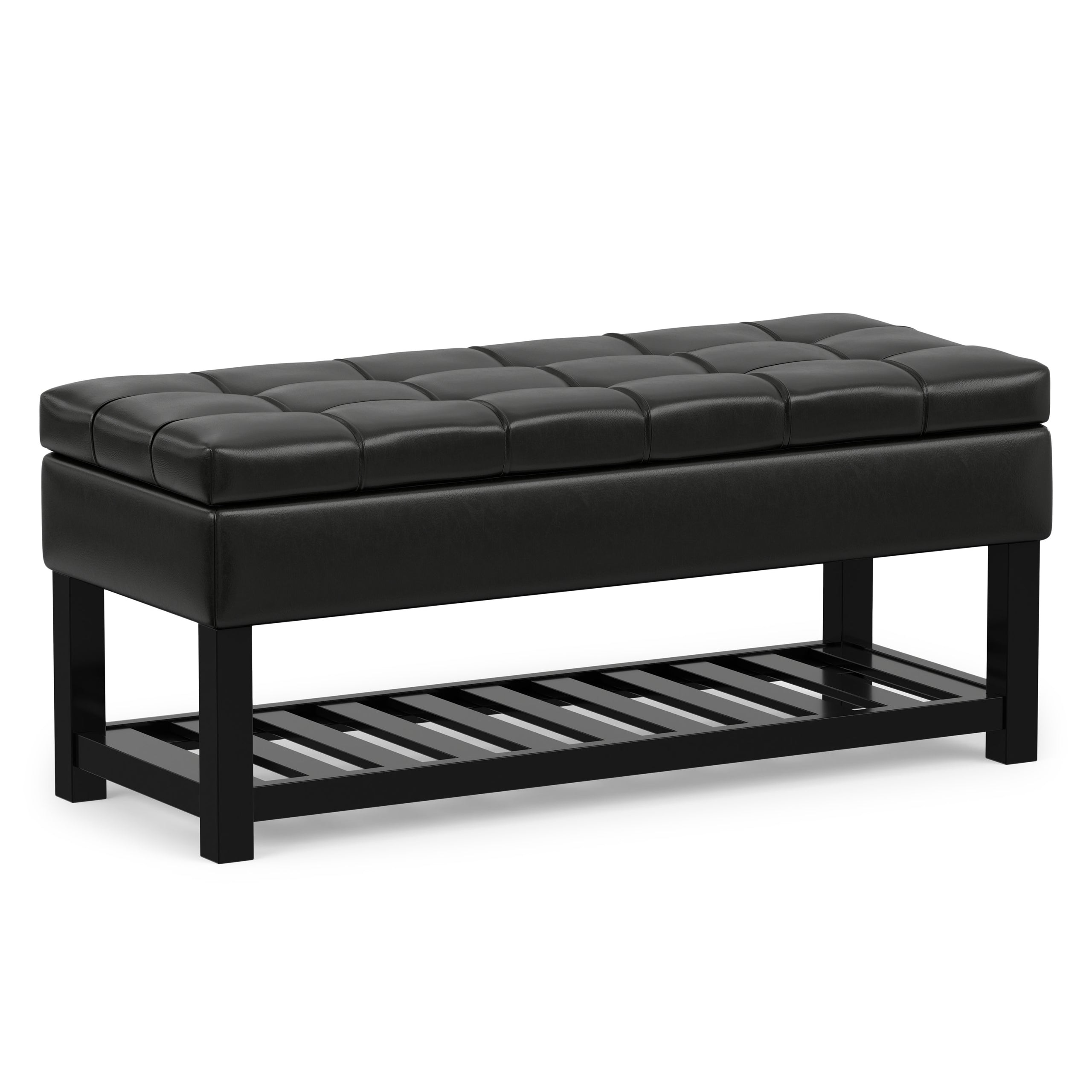 Midnight Black Vegan Leather | Saxon Storage Ottoman Bench