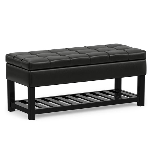 Midnight Black Vegan Leather | Saxon Storage Ottoman Bench