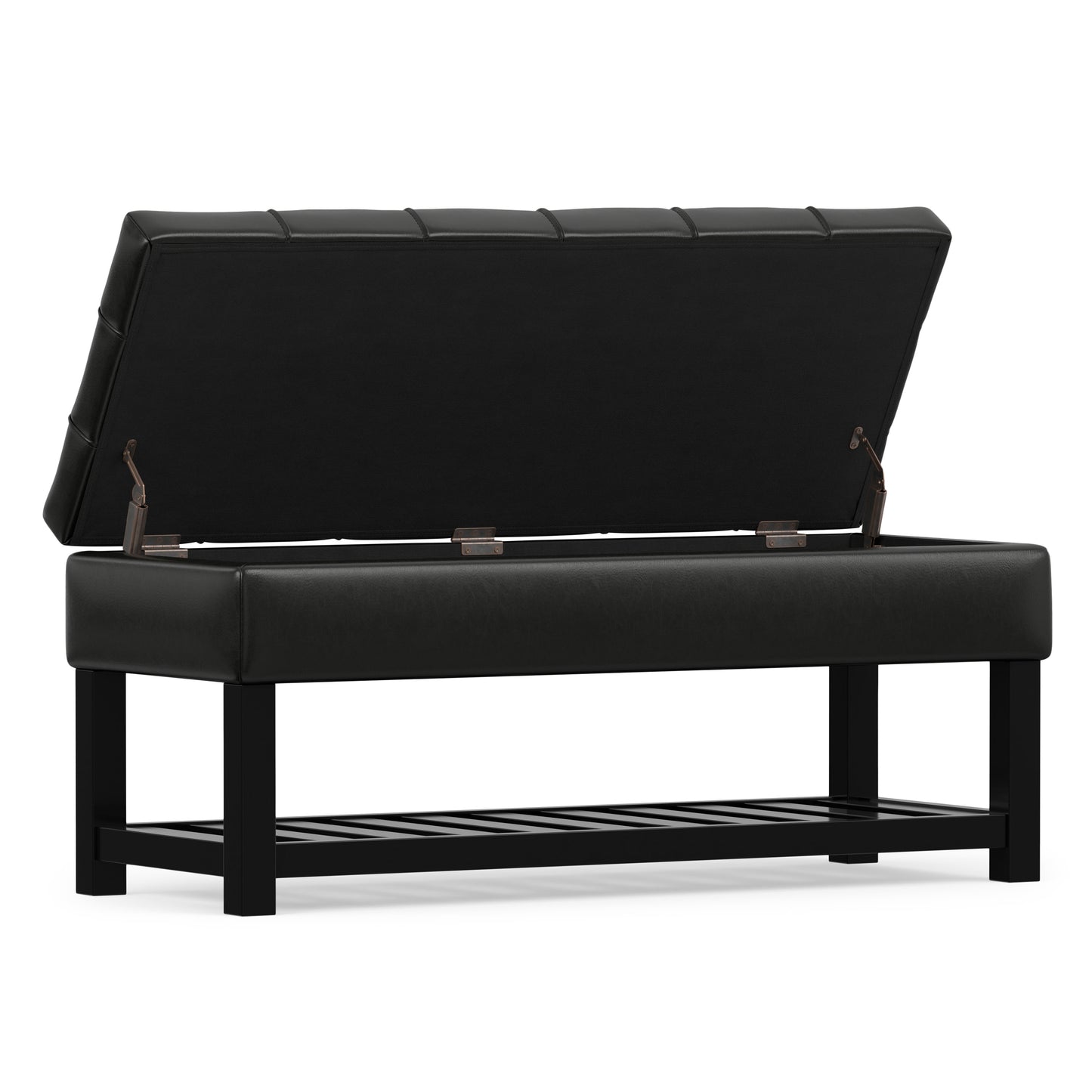 Midnight Black Vegan Leather | Saxon Storage Ottoman Bench