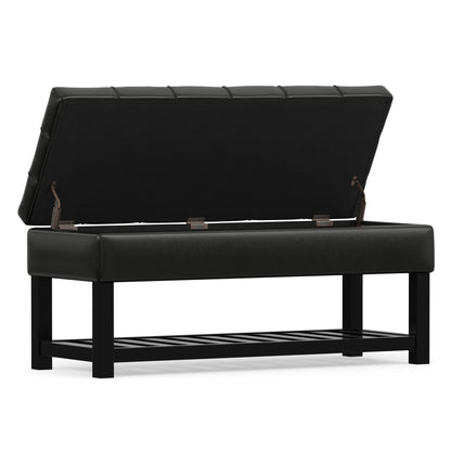 Midnight Black Vegan Leather | Saxon Storage Ottoman Bench