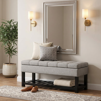 Cloud Grey Linen Style Fabric | Saxon Storage Ottoman Bench