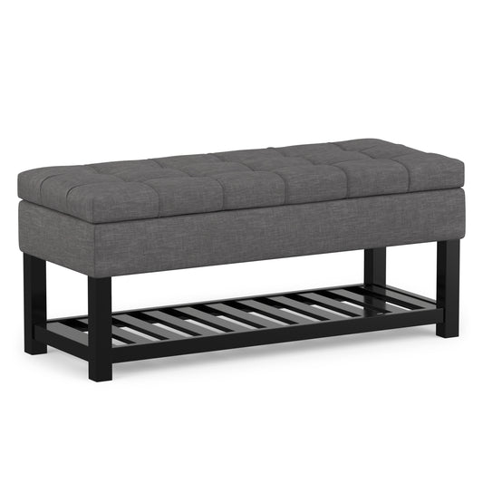 Slate Grey Linen Style Fabric | Saxon Storage Ottoman Bench