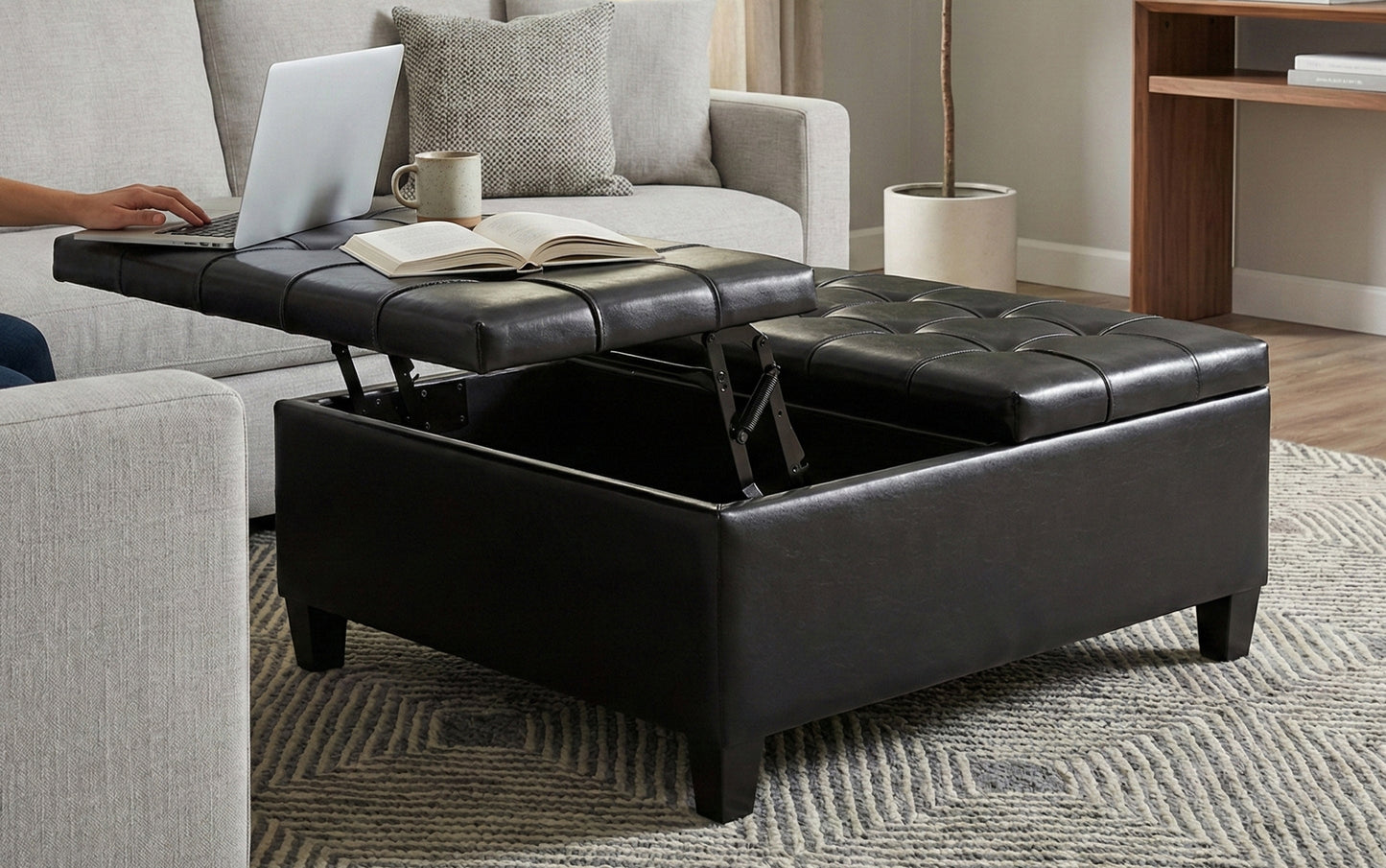 Midnight Black Vegan Leather | Harrison Coffee Table Storage Ottoman