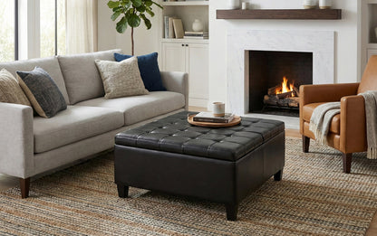 Midnight Black Vegan Leather | Harrison Coffee Table Storage Ottoman