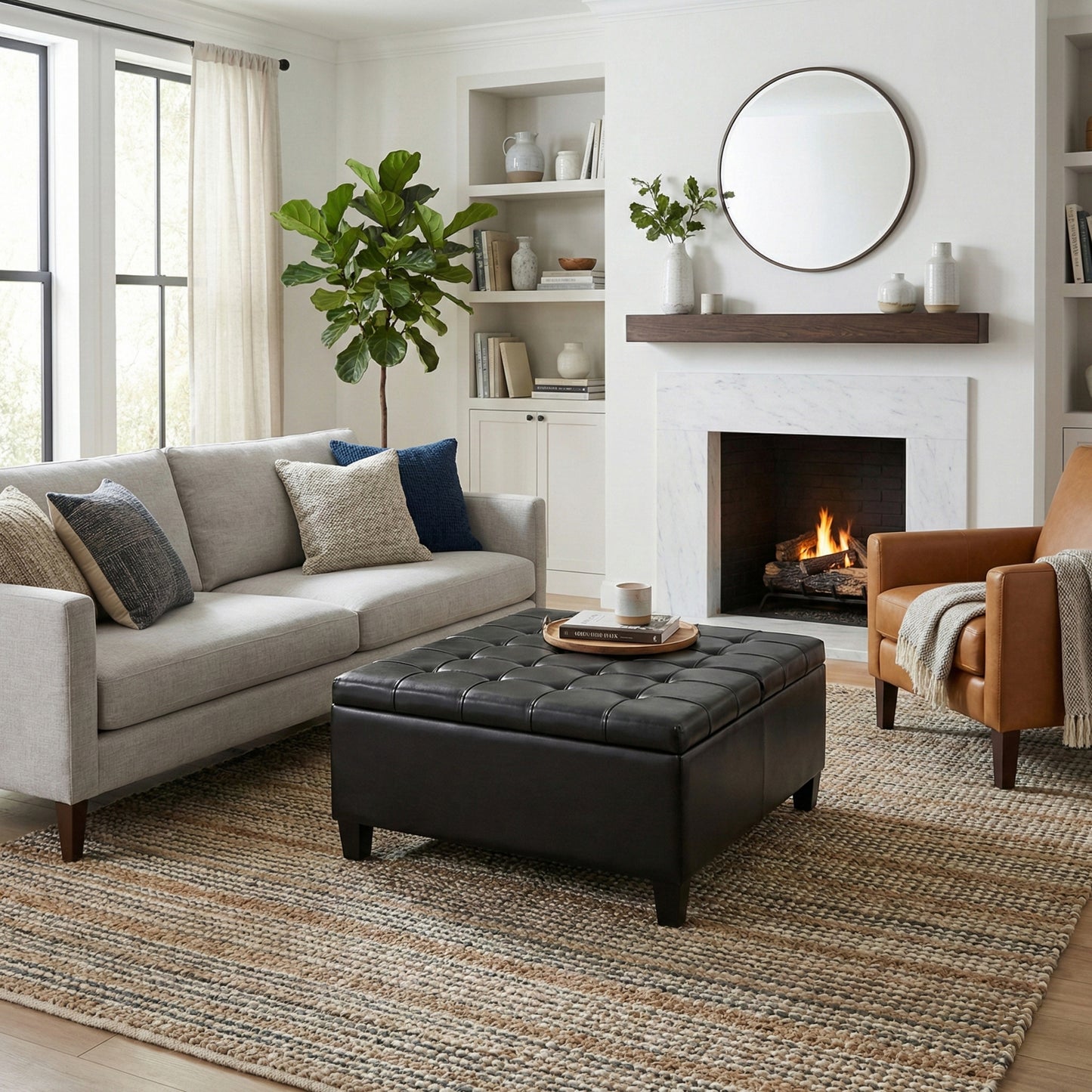 Midnight Black Vegan Leather | Harrison Coffee Table Storage Ottoman