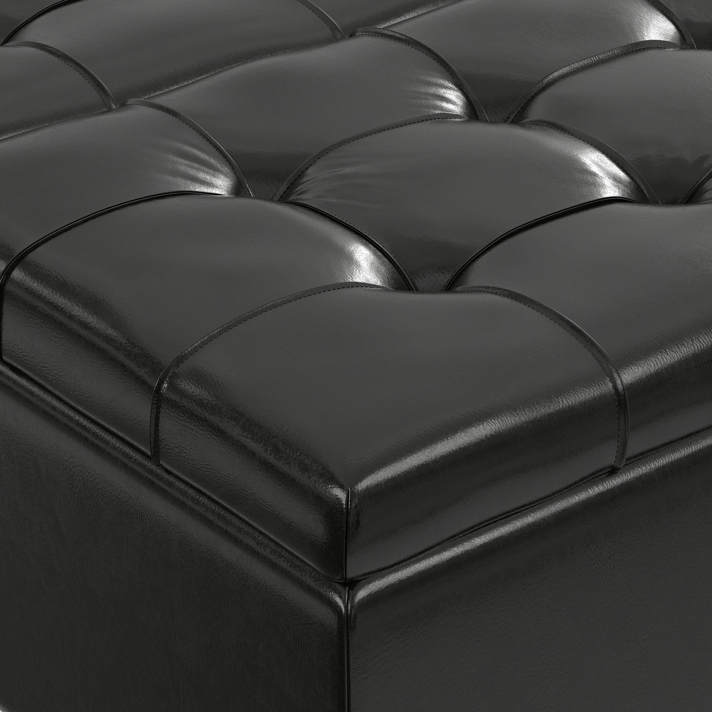 Midnight Black Vegan Leather | Harrison Coffee Table Storage Ottoman