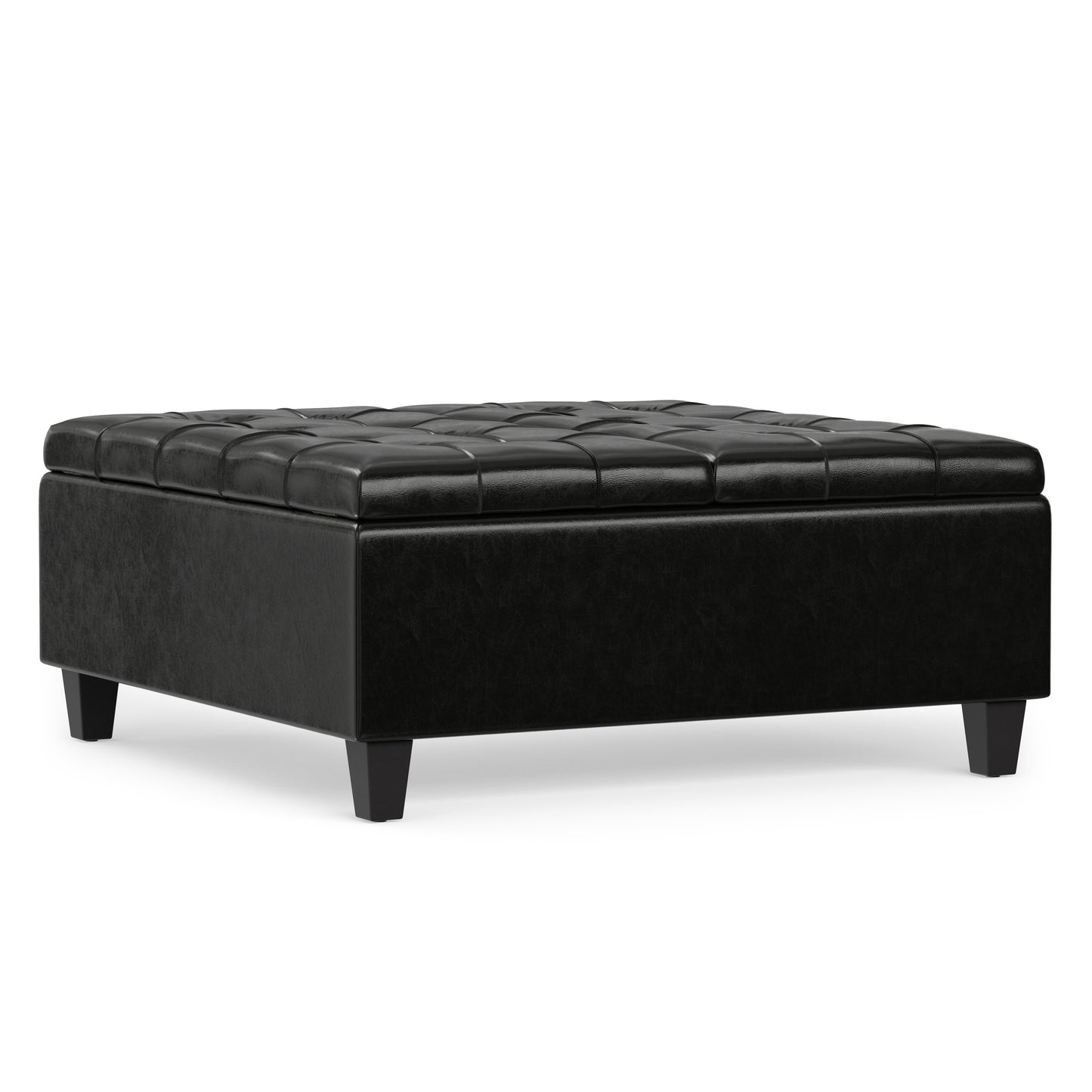 Midnight Black Vegan Leather | Harrison Coffee Table Storage Ottoman