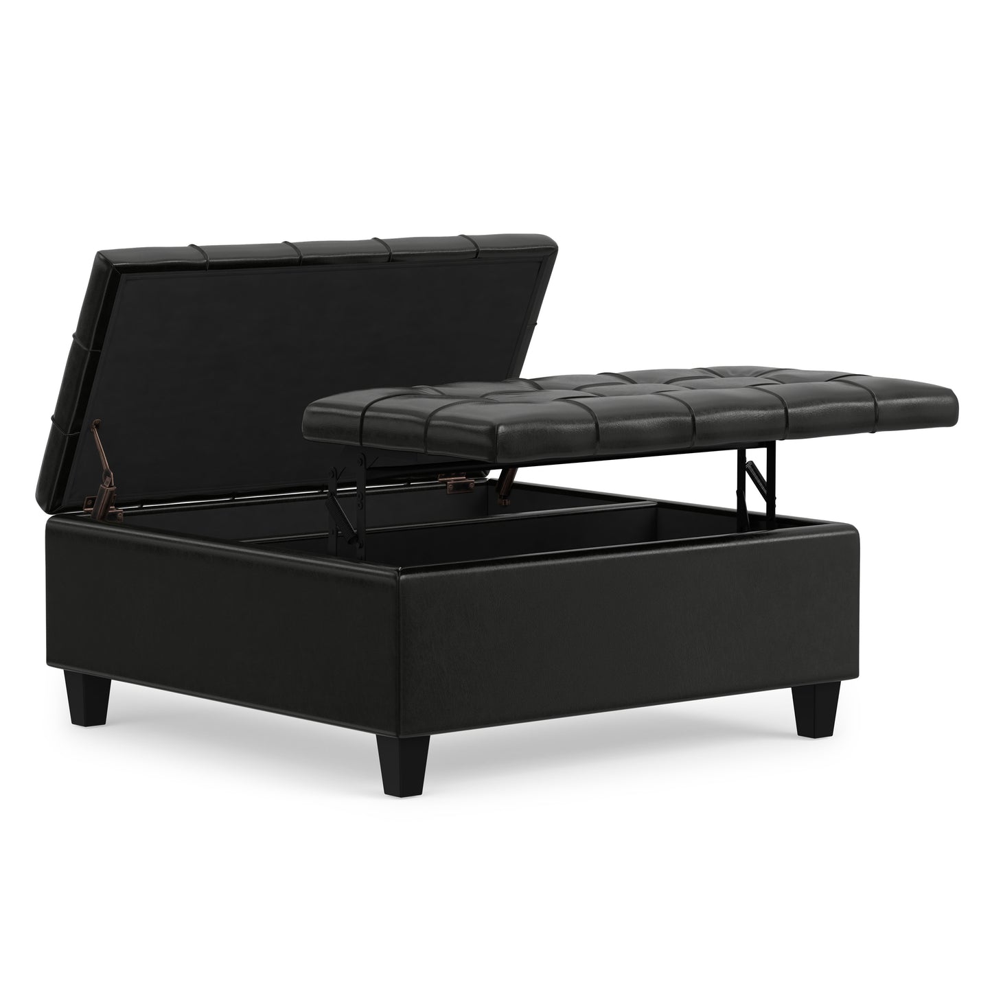 Midnight Black Vegan Leather | Harrison Coffee Table Storage Ottoman