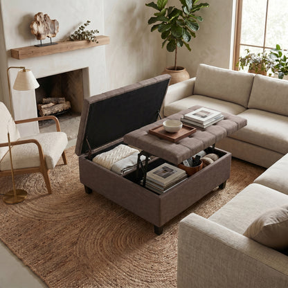 Fawn Brown Linen Style Fabric | Harrison Coffee Table Storage Ottoman