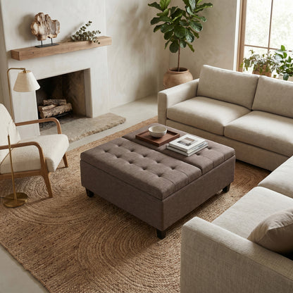 Fawn Brown Linen Style Fabric | Harrison Coffee Table Storage Ottoman