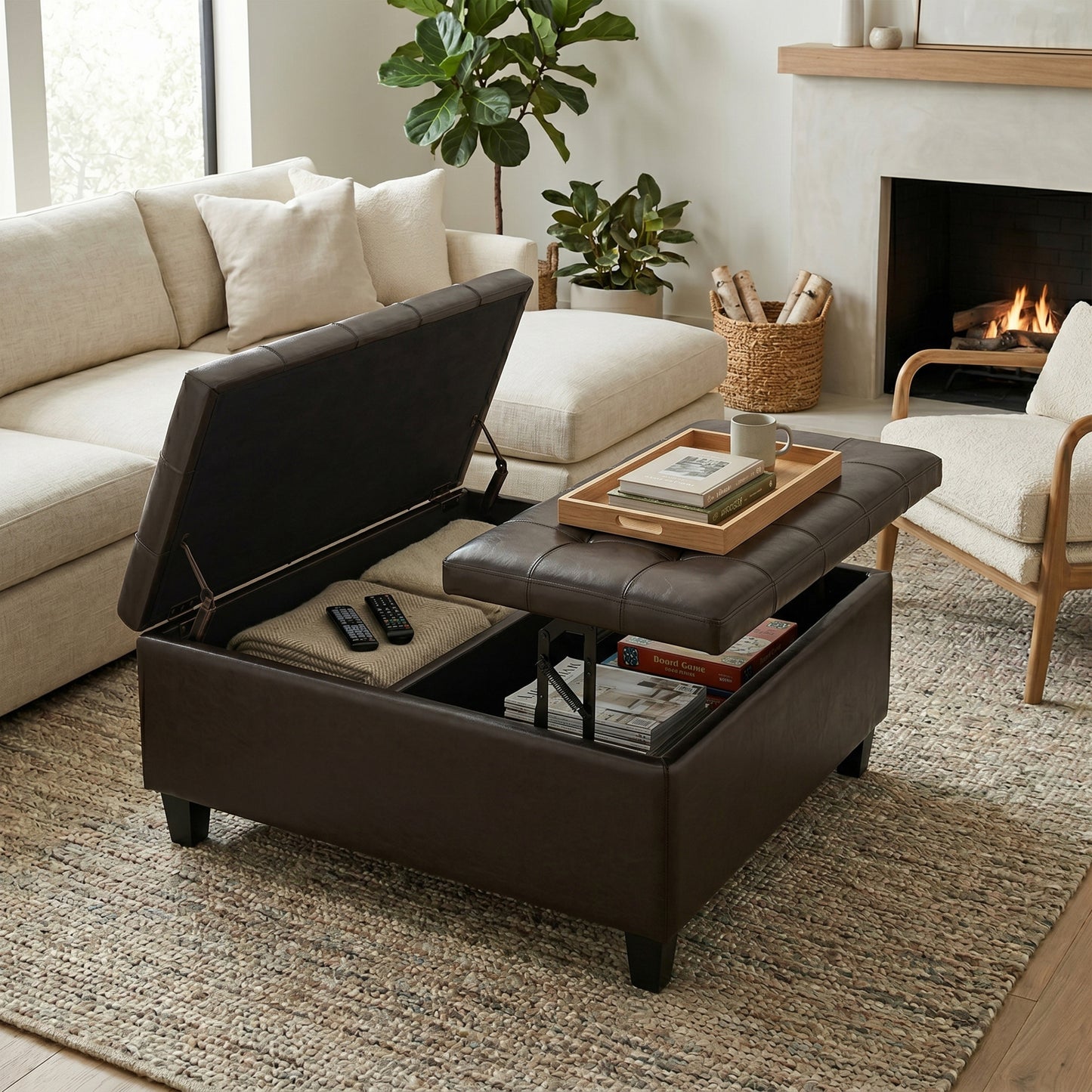 Tanners Brown Vegan Leather | Harrison Coffee Table Storage Ottoman