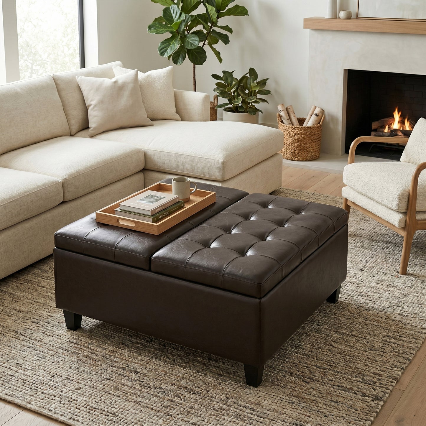 Tanners Brown Vegan Leather | Harrison Coffee Table Storage Ottoman