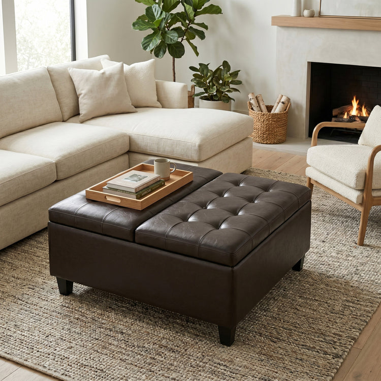 Tanners Brown Vegan Leather | Harrison Coffee Table Storage Ottoman