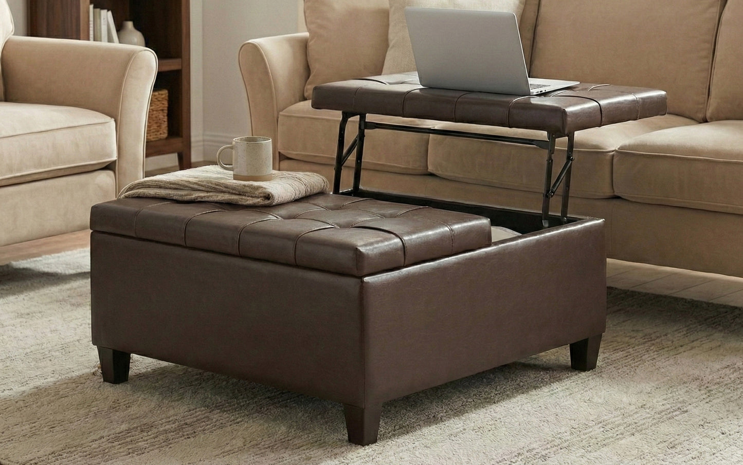 Chocolate Brown Vegan Leather | Harrison Coffee Table Storage Ottoman