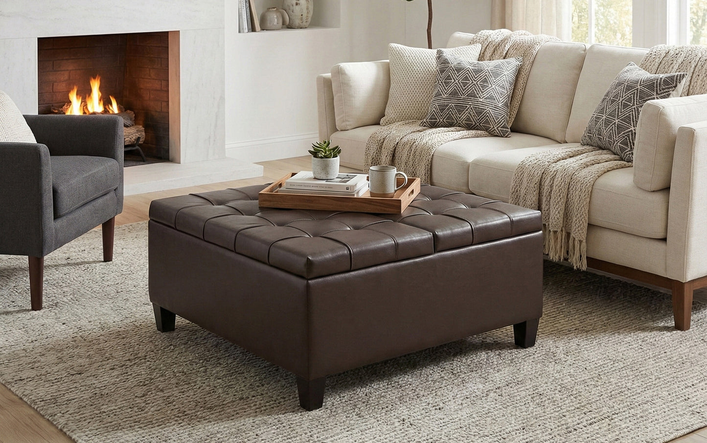 Chocolate Brown Vegan Leather | Harrison Coffee Table Storage Ottoman