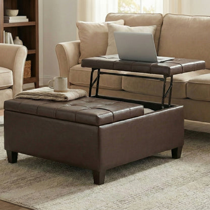 Chocolate Brown Vegan Leather | Harrison Coffee Table Storage Ottoman