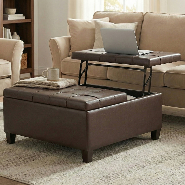 Chocolate Brown Vegan Leather | Harrison Coffee Table Storage Ottoman