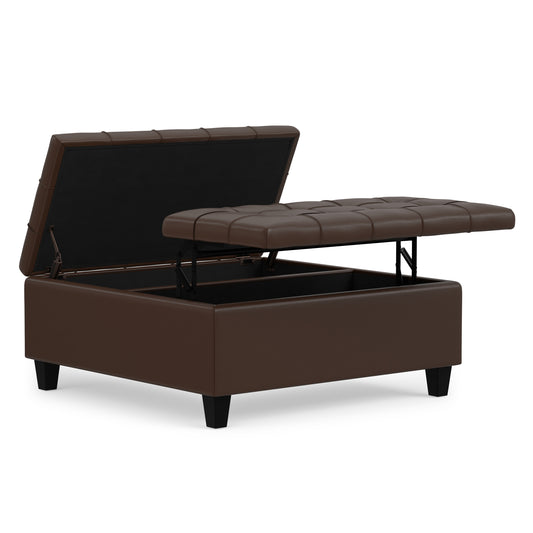 Chocolate Brown Vegan Leather | Harrison Coffee Table Storage Ottoman