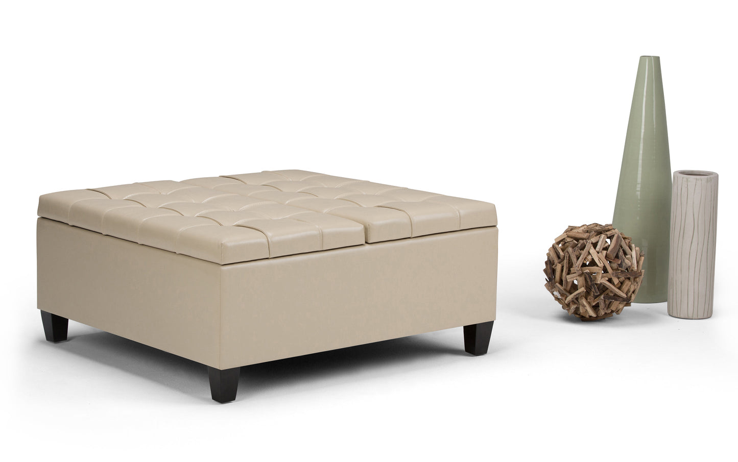 Satin Cream Vegan Leather | Harrison Coffee Table Storage Ottoman