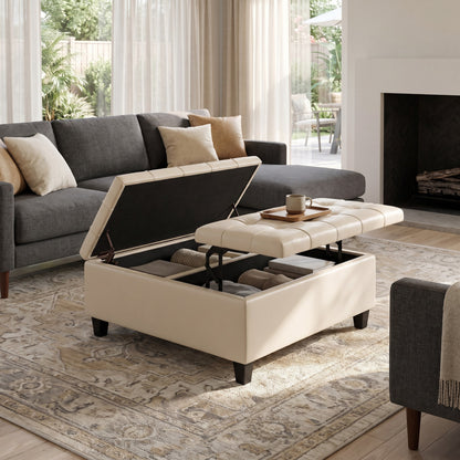 Satin Cream Vegan Leather | Harrison Coffee Table Storage Ottoman